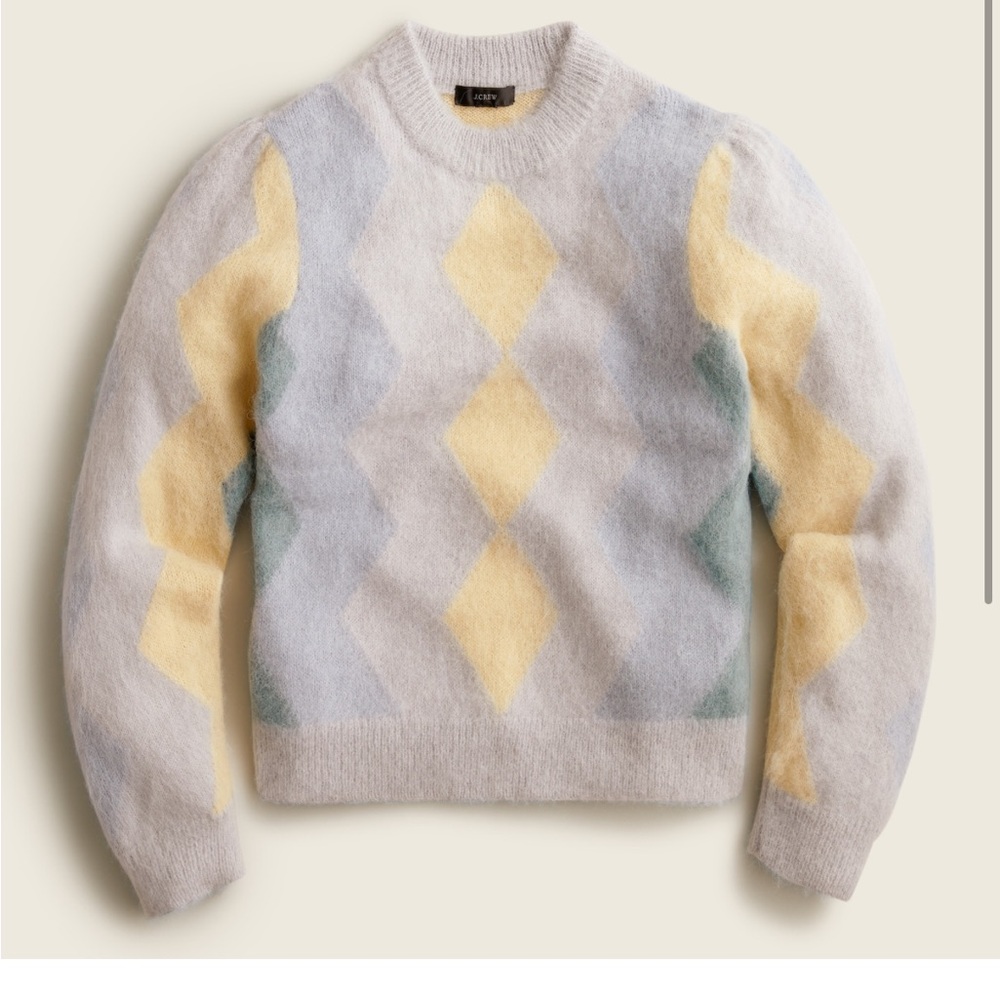 J.Crew Diamond-checked cropped crewneck sweater medium